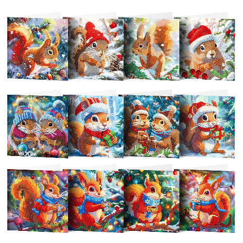 DIY Christmas Squirrel Diamond Painting Card Kit – Sparkling Holiday Greeting Card with Resin Diamonds