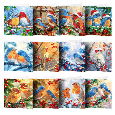DIY Pair of Birds Christmas Diamond Painting Card Kit – Sparkling Holiday Greeting with Resin Diamonds
