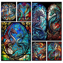 Load image into Gallery viewer, Stained Glass Flower Dragons Full Round Square Diamond Painting
