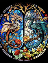 Load image into Gallery viewer, Stained Glass Flower Dragons Full Round Square Diamond Painting
