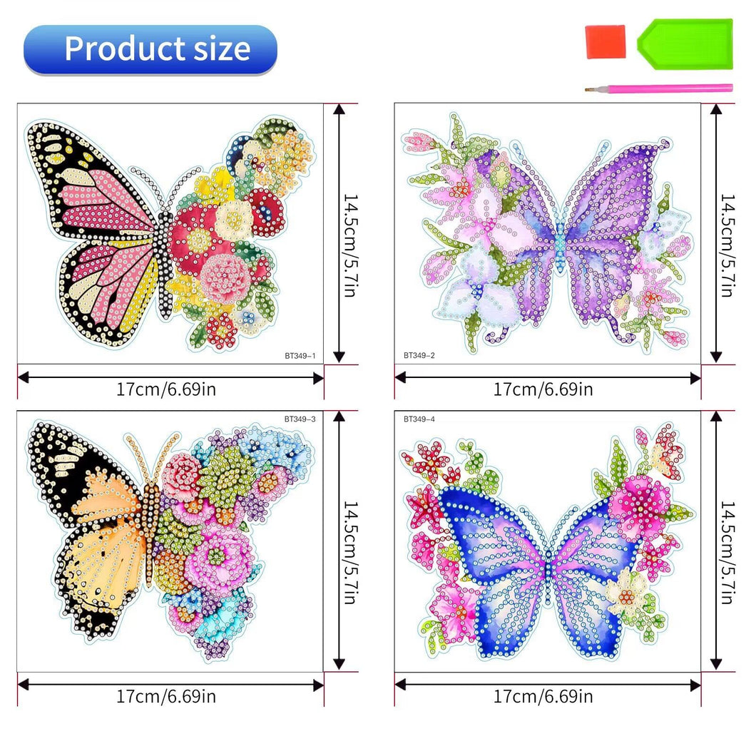 4pcs Diamond Painting Stickers Kit - Flower Butterfly Pattern