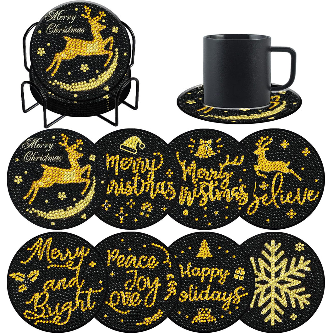 Golden Text Christmas - DIY Coasters 5D Diamond Painting Kits
