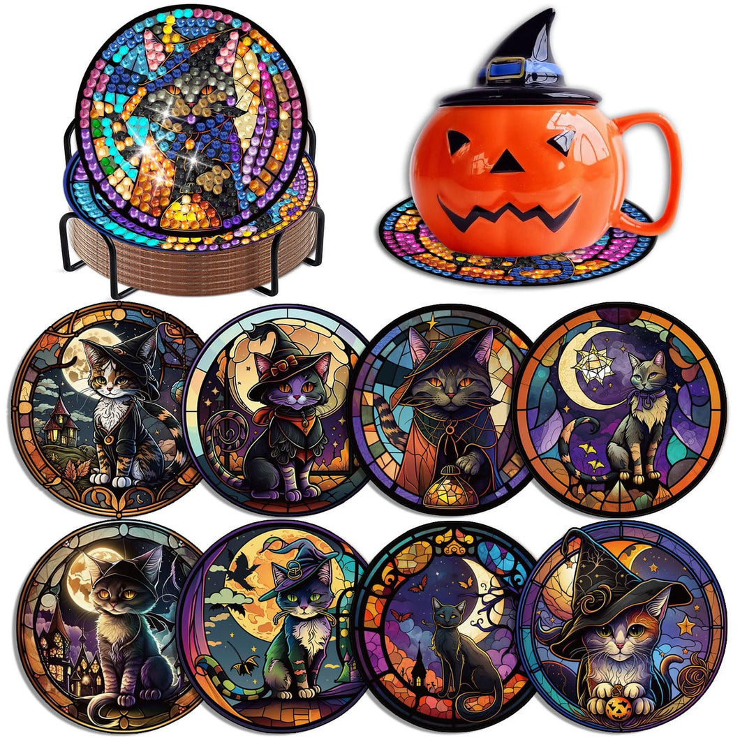 Halloween Magic Cat - DIY Coasters Diamond Painting Kits