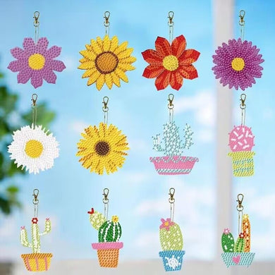 12PCS Hot Sale DIY Keychains Kits Daisy Sunflowers Flowers Cacti ADP10193