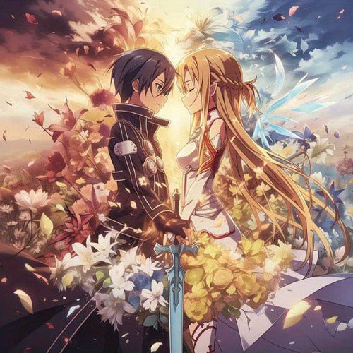 Anime-inspired 5D diamond embroidery kit featuring a Sword Art design for DIY craft lovers