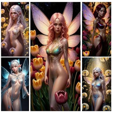 DIY 5D Diamond Painting Nude Sexy Fairy Girl Tulip Flowers
