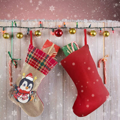 Penguin Christmas Socks DIY Linen Gift Bag Kit