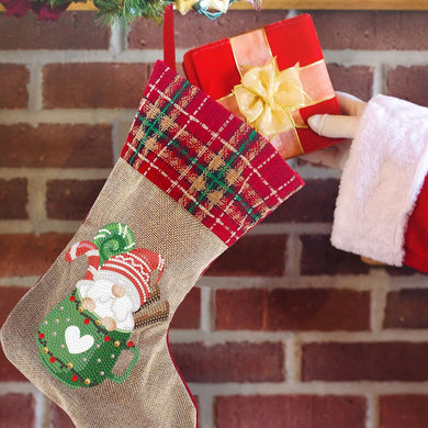 Gnomes Christmas Socks DIY Linen Gift Bag Kit