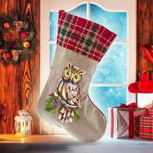 Load image into Gallery viewer, Diamond painting New Christmas Owl Socks DIY Festive Decorations Linen Gift Bag Kit

