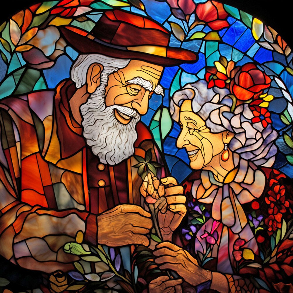 Deep Love Elderly Couples Stained Glass Diamond Painting