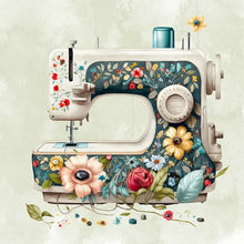 Load image into Gallery viewer, Decorative sewing machine with floral design on a light background
