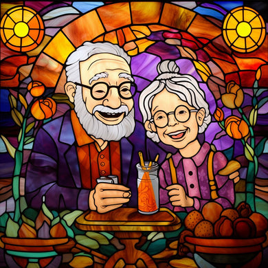 40x40cm Elderly Couples Stained Glass Diamond Painting Kit