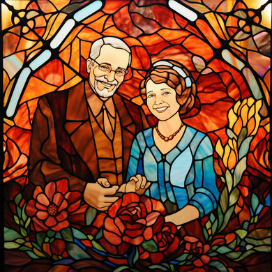 Elderly Couples Stained Glass Diamond Painting Kit 50x50cm