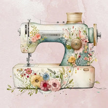 Load image into Gallery viewer, Decorative sewing machine with floral design on a light pink background

