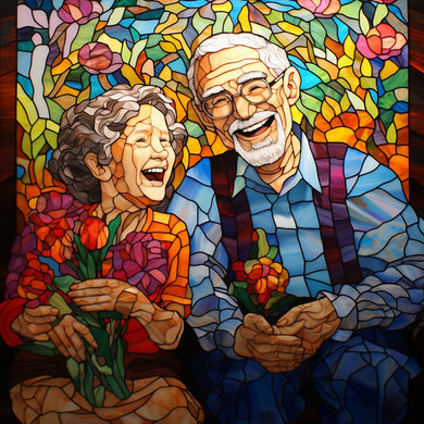 A Happy Smile Elderly Couples Stained Glass Diamond Painting