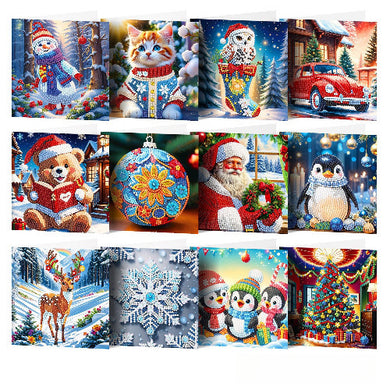 DIY Santa and Dog Diamond Painting Christmas Card Kit – Sparkling Holiday Greeting Card with Resin Diamonds