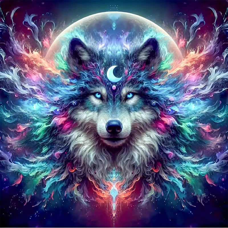 Star, Moon & Wolf 5D Diamond Painting Kit - Wolf Howling at Moon and Stars