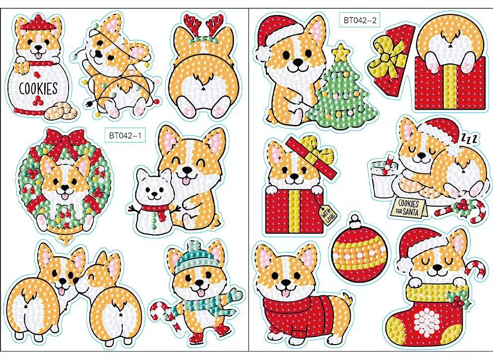 Corgi Dogs 2pcs Christmas Diamond Painting Stickers Kit