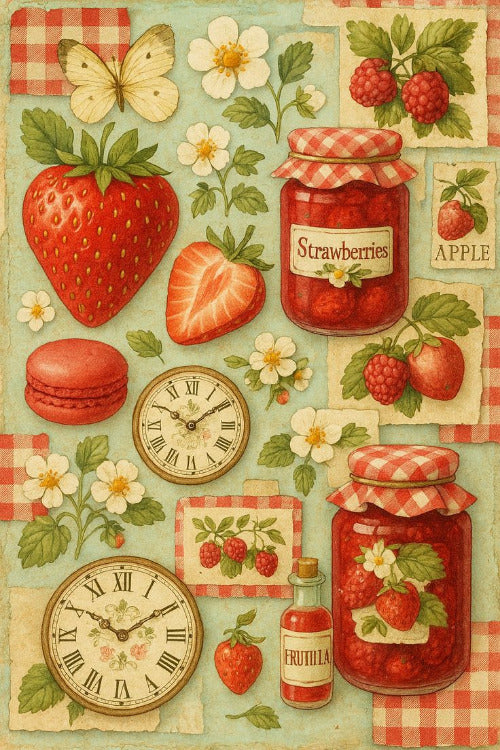Strawberry clock diamond painting kit – cute fruit kitchen wall décor 5D DIY art