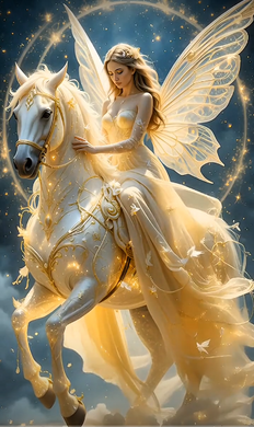 White horse with butterfly fairy diamond painting kit – magical fantasy scene full drill DIY art