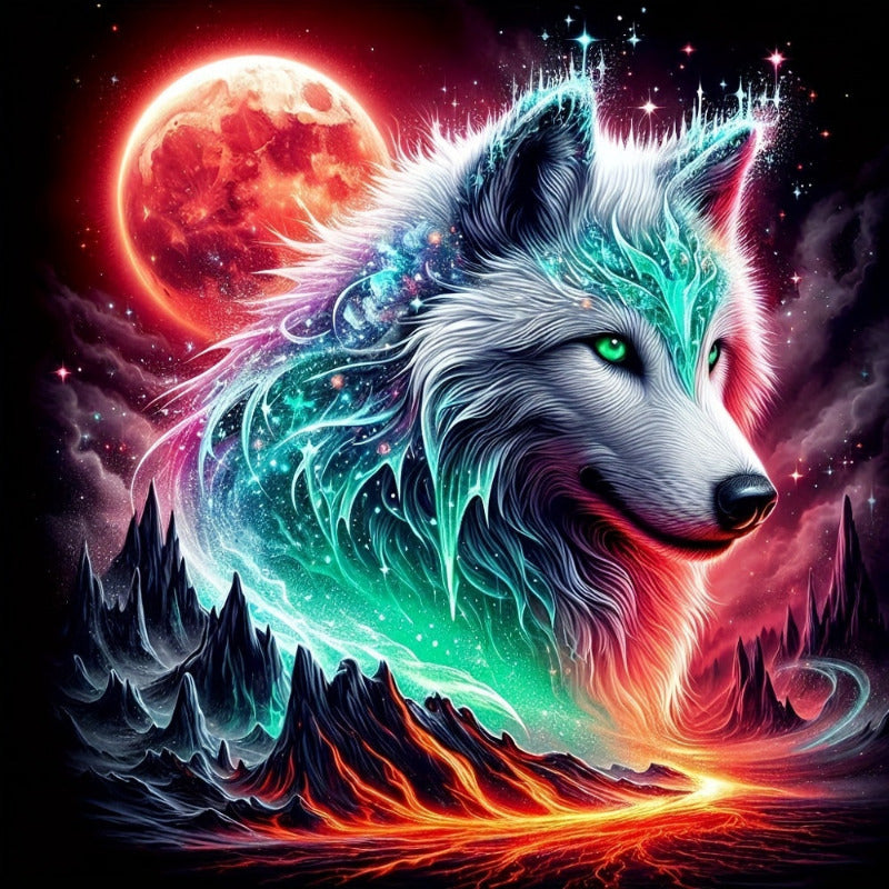 Wolf Moon 5D Diamond Painting Kit – Howling Wolf with Full Moon in Night Sky