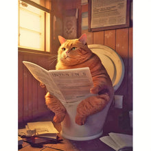 Load image into Gallery viewer, Cat In The Toilet Watching Newspaper
