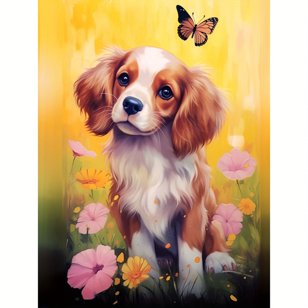 DIY Diamond Art Kit Butterfly Dog Flower - Full Rhinestones Home Decor Set 30x40cm