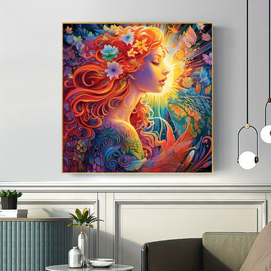 Large Size 40x40cm/15.7x15.7in - DIY 5D Diamond Painting - Colorful Flower Girl