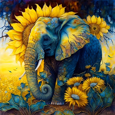 Cute Animal Elephant With Flower Sunflower - 50x50cm/19.69x19.69in