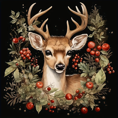 Deer In Berry Bushes Crystal Rhinestone Diamond Painting Kits