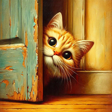 Adorable Orange Cat Peeking 5D Diamond Painting Kit with Glitter Gems – Playful Pet Art for Cat Lovers | adiamondpainting.com