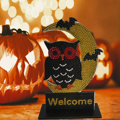 DIY Diamonds Painting Halloween Owl Wooden Ornament
