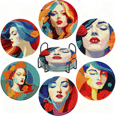 Women artistic diamond painting coasters DIY 8pcs round 5D art kit