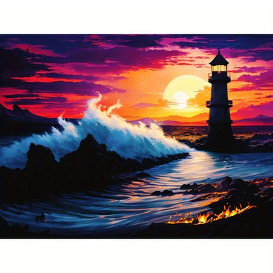 Lighthouse, 15.75*19.69Inch/40*50CM, Sunset Sea View