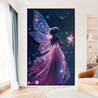 Starry Sky Character Purple Butterfly Wings Fairy Embroidery Art 40x70CM/15.75x27.56inch