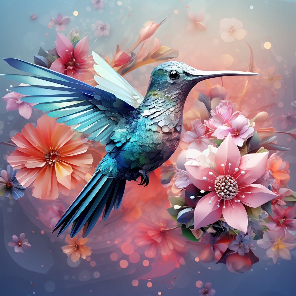 Wall Decoration Flowers And Hummingbird