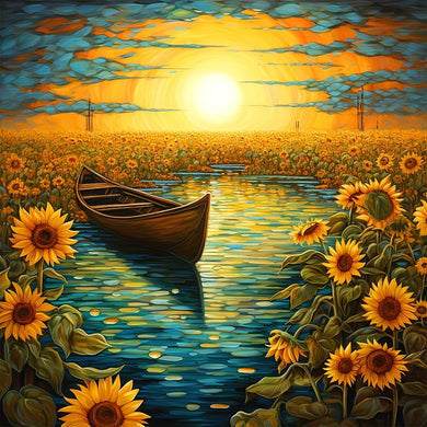Large Size Sunflower River With Sunrise - 40x40cm