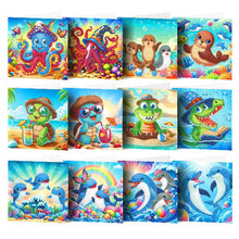 Load image into Gallery viewer, DIY Cartoon Octopus &amp; Dolphin Christmas Diamond Painting Card Kit – Sparkling Handmade Holiday Greeting
