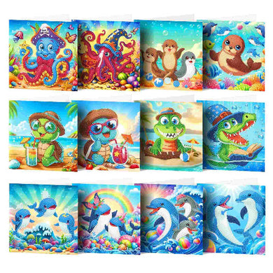 DIY Cartoon Octopus & Dolphin Christmas Diamond Painting Card Kit – Sparkling Handmade Holiday Greeting