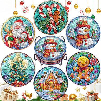 Christmas-Themed Diamond Painting Coasters DIY 5D Art Kit with Holder