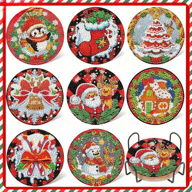 Christmas-Themed Diamond Painting Coasters DIY 5D Art Kit with Holder