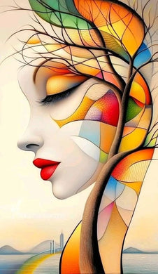 Colorful abstract art of a face with tree branches diamond painting with artistic design