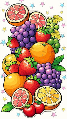 Colorful Fruits and Berries Diamond Painting Illustration Art - DIY diamond painting artwork showcasing vibrant details and colors