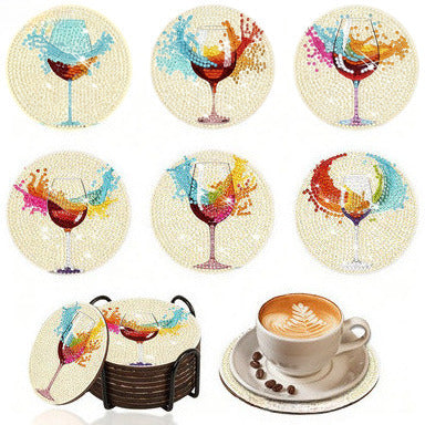 Colorful Wine Glass Coasters Diamond Painting Kit – 5D Art