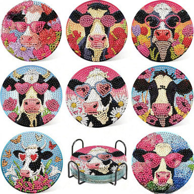 Cow-Themed Diamond Painting Coasters DIY 5D Art Kit with Holder