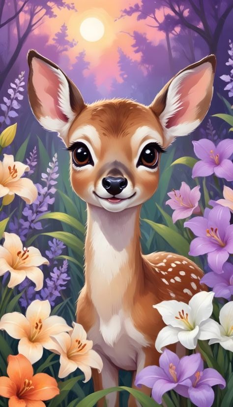 Deer in Forest Diamond Painting Surrounded by Colorful Flowers - DIY diamond painting artwork showcasing vibrant details and colors