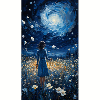 Under The Night Sky Girl - Large Size 30x50cm/11.8x19.7in