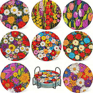 Floral Diamond Painting Coasters DIY 5D Art Kit with Holder