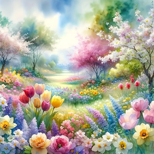 5D Floral Garden Diamond Painting Kit with colorful blooming flowers