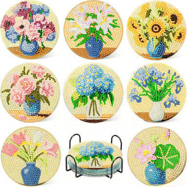 Flowers in a Vase Diamond Painting Coasters DIY 5D Art Kit with Holder